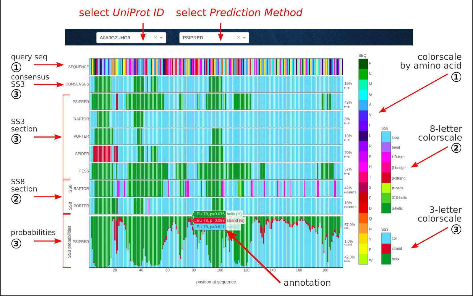 BIAPSS - Sequence-based predictions of secondary structure elements for given LLPS sequence.